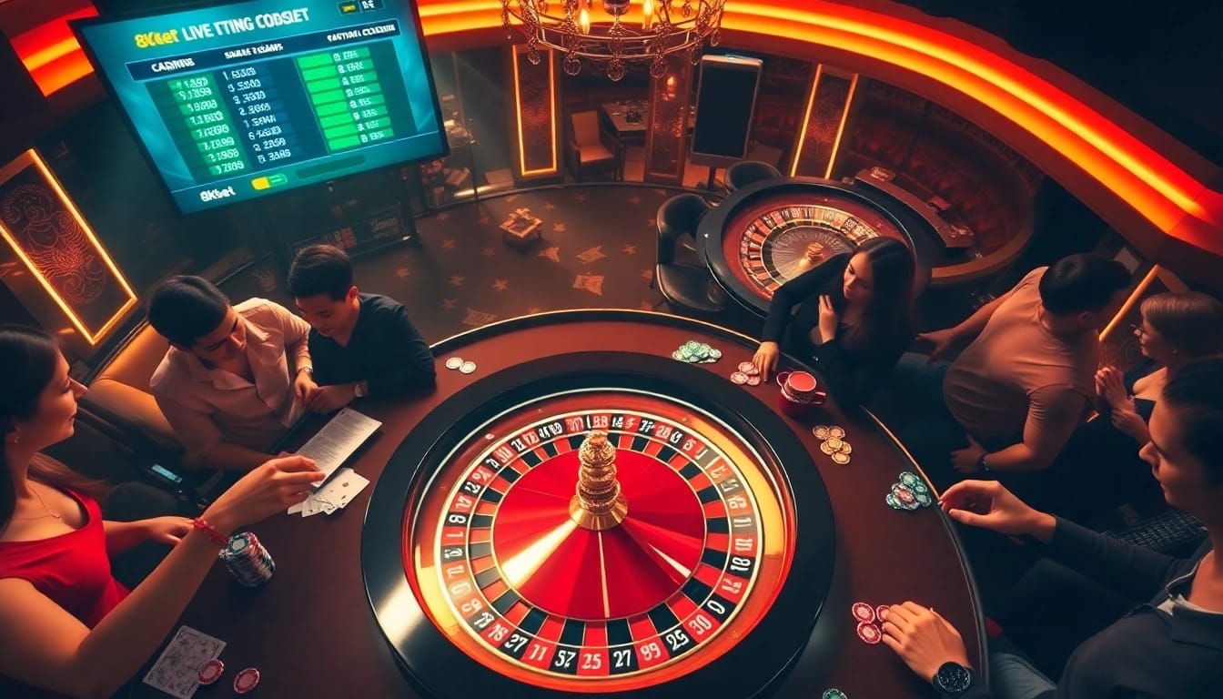 Experience thrilling gameplay with 8kbet at a luxurious casino table filled with excitement.