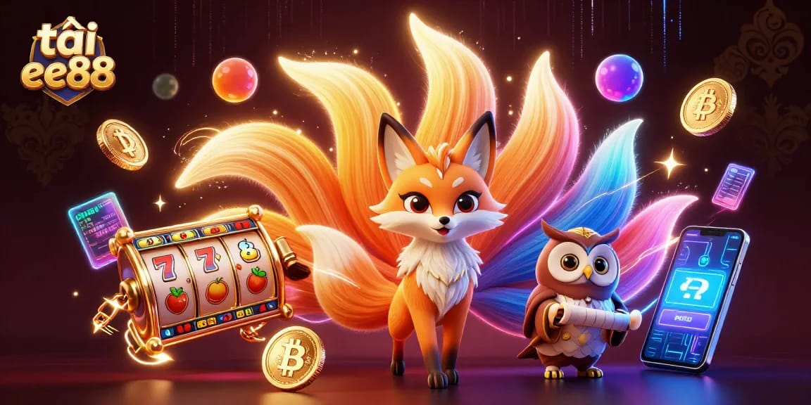 Experience the thrill of tải ee88 with vibrant slot symbols and dynamic characters in a colorful casino scene.