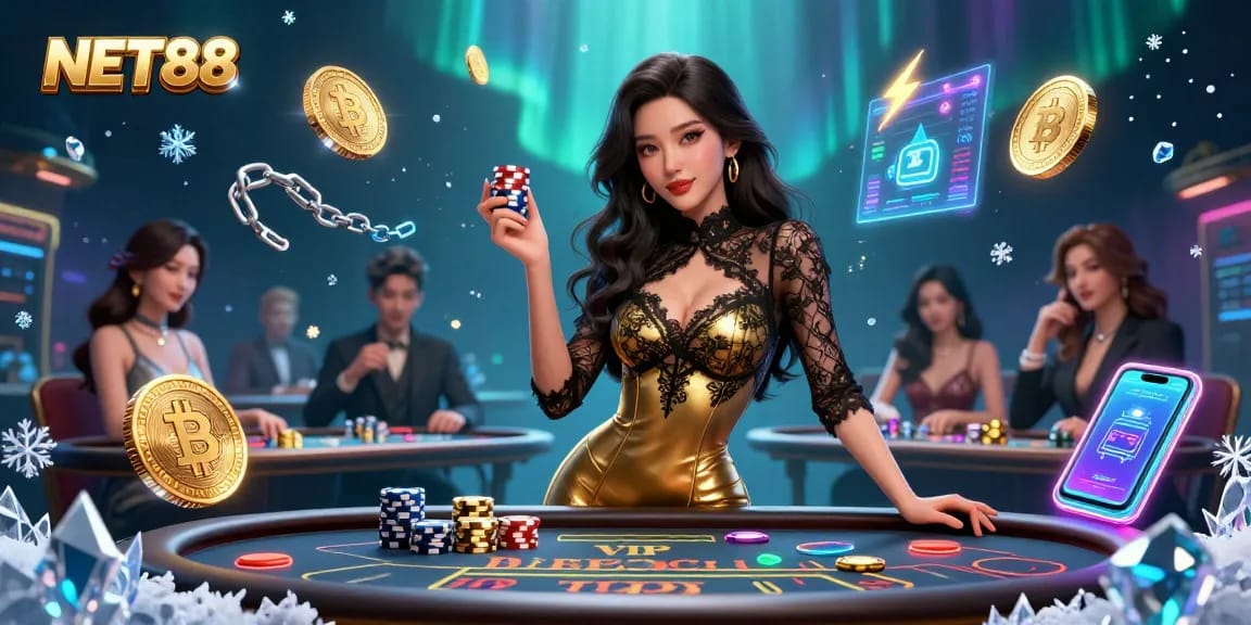 Engage with NET88's vibrant baccarat gambling experience at an exclusive VIP table.