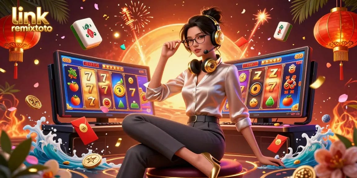 Engage with link remixtoto through this vibrant illustration of a gamer enjoying slot games.