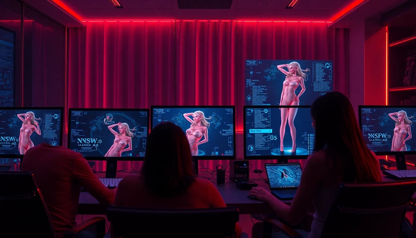 Engaging users interacting with nsfw ai platforms in an inviting digital workspace.