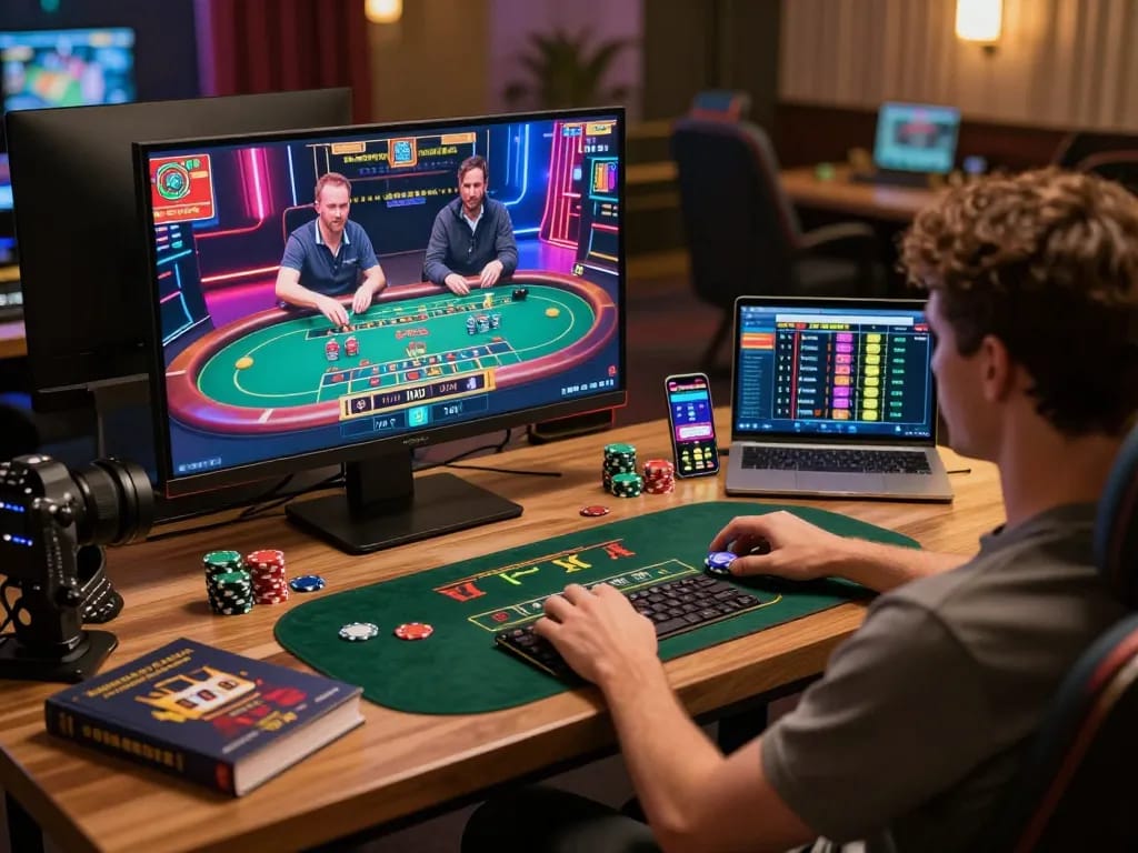 Excited player engaging in online gambling strategies with incakoin investment on the screen.