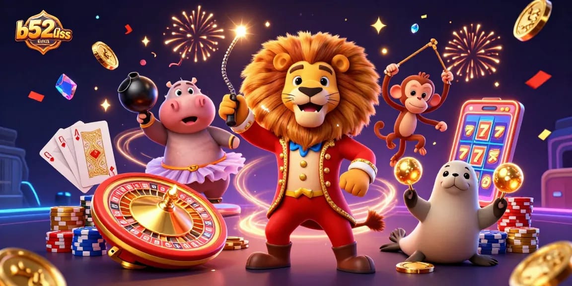 Experience thrilling moments at b52clubss with vibrant casino-themed characters and sparkling elements!