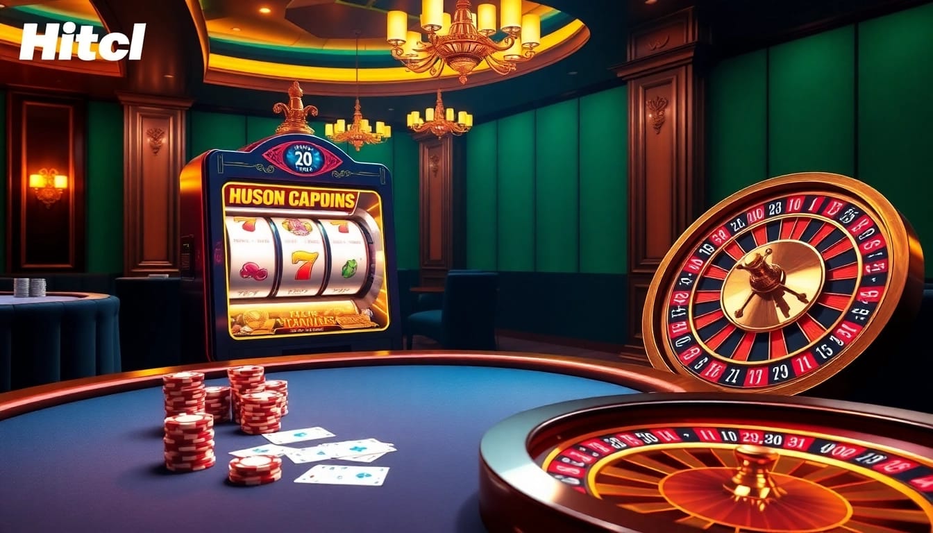 Hitclub's exciting poker table and slot machine attract players seeking wins.