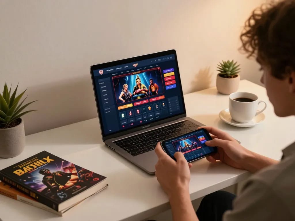 Engaging in responsible gaming with thương hiệu jun88 on a mobile app in a cozy modern setting