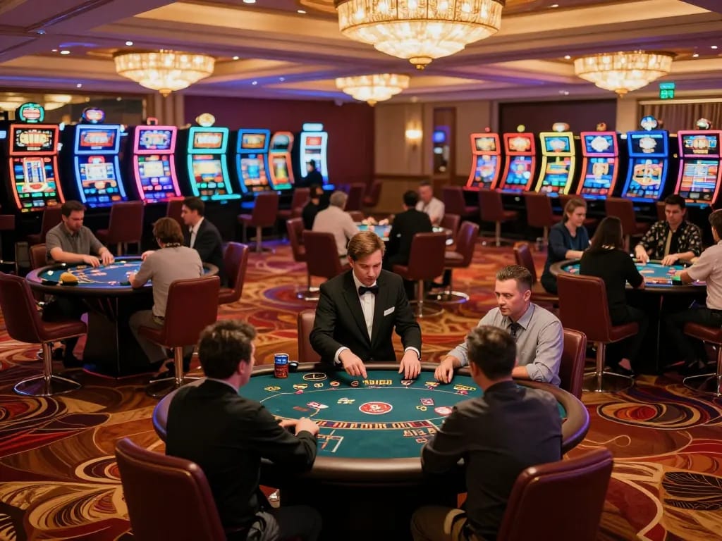 Exciting gameplay at lv88 casino with players at poker and blackjack tables