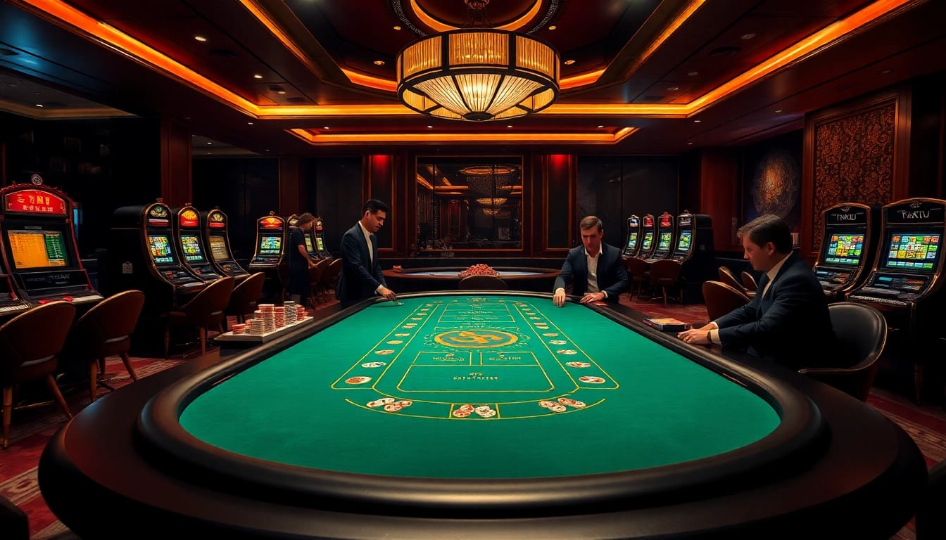 Tài Xỉu MD5 gaming table with players enjoying high-stakes gambling ambiance.
