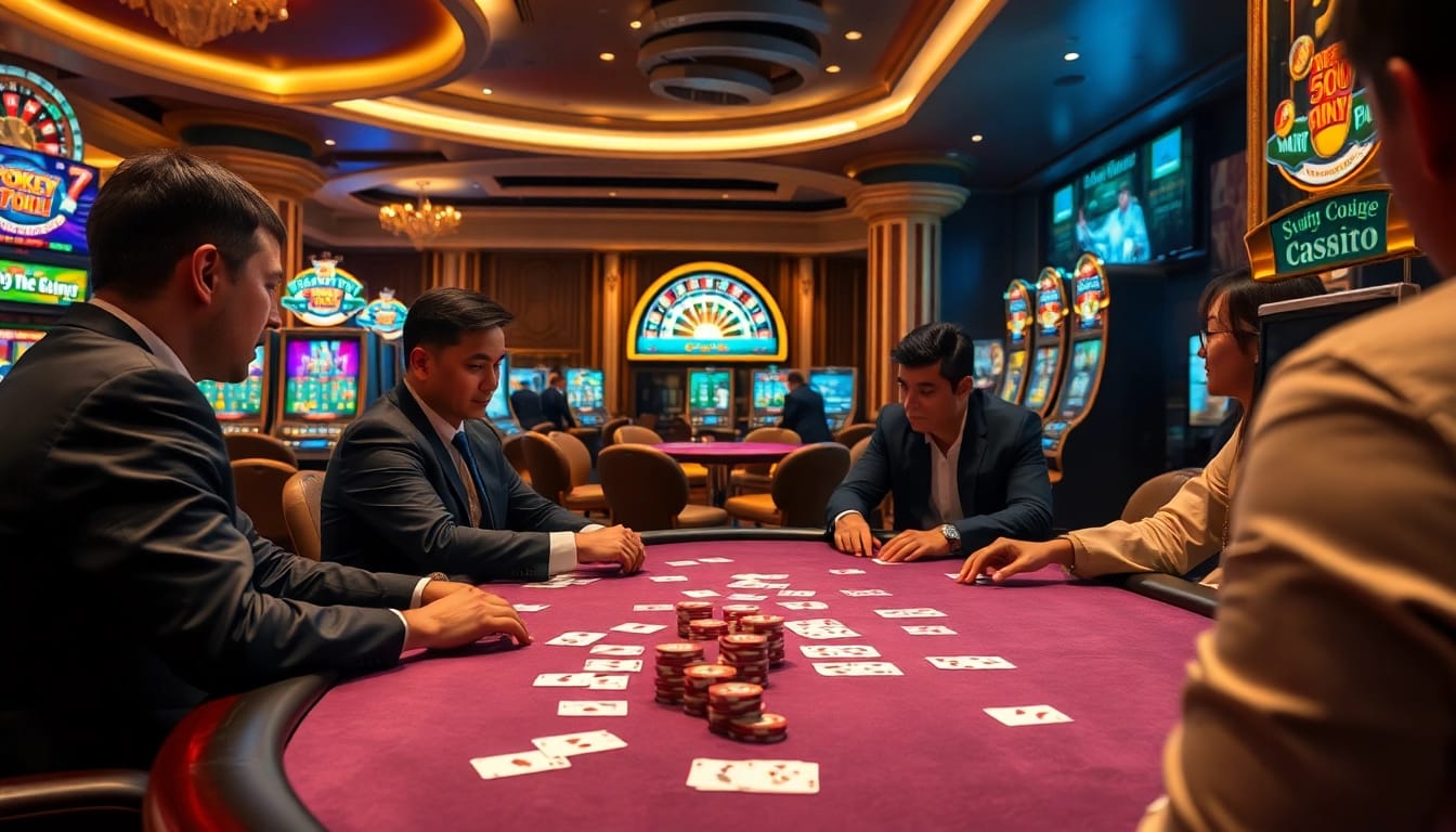 Strategically playing at a luxurious casino table showcasing 789win with chips and cards.