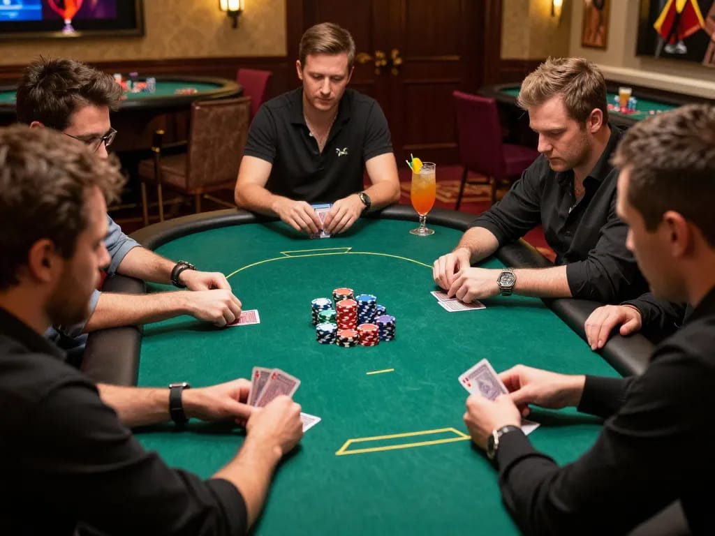 TR88 players placing bets during a high-stakes poker game, showcasing strategy and excitement in a casino setting.
