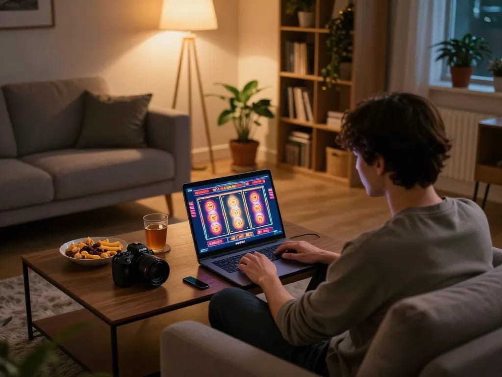 sunwin online gaming experience with player using laptop for slots at home