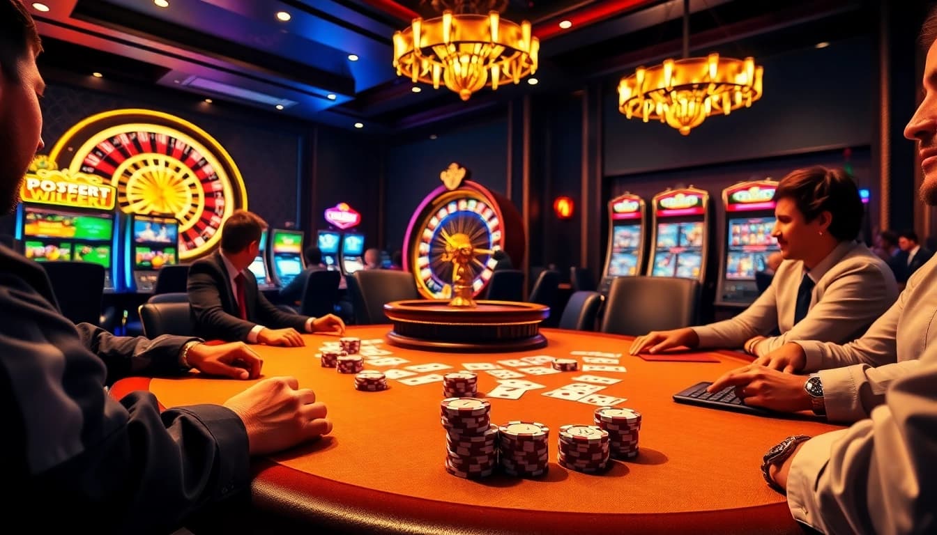 Players engaging at a luxurious poker table with XX88 chips and cards.