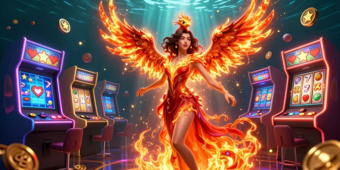 DABET showcases an action-packed scene with a dynamic Asian casino character and vibrant gaming elements.