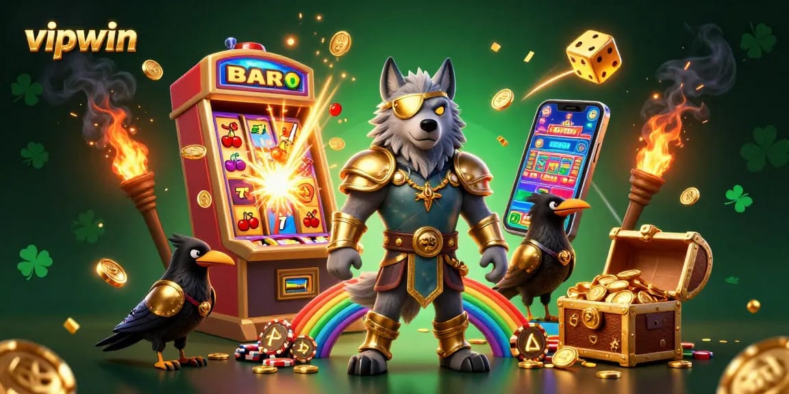 Engage with vipwin's thrilling slot action featuring Norse characters and a dynamic casino environment.