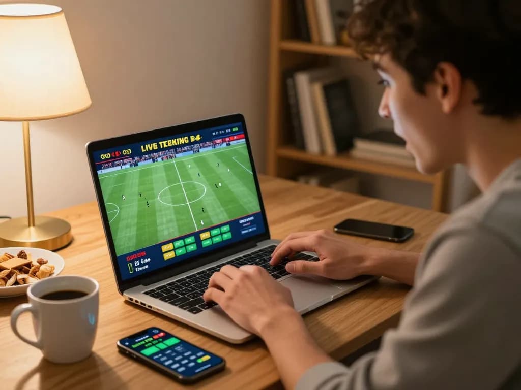Soi kèo nhà cái strategies in action as a player engages in online sports betting at home.