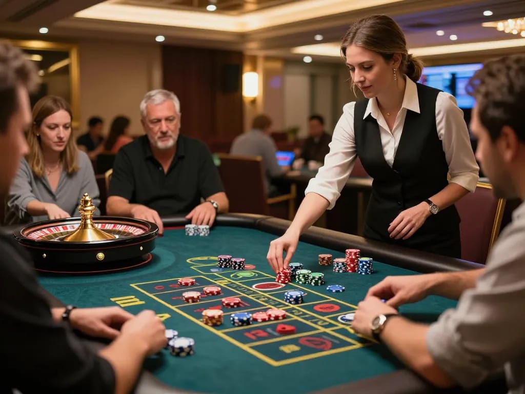 Exciting casino gameplay at Fly88 with players betting on a live dealer roulette table
