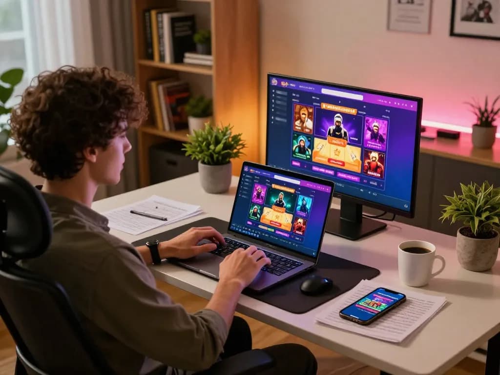 man88 engaging in online casino gameplay on a laptop at home, showcasing strategic betting