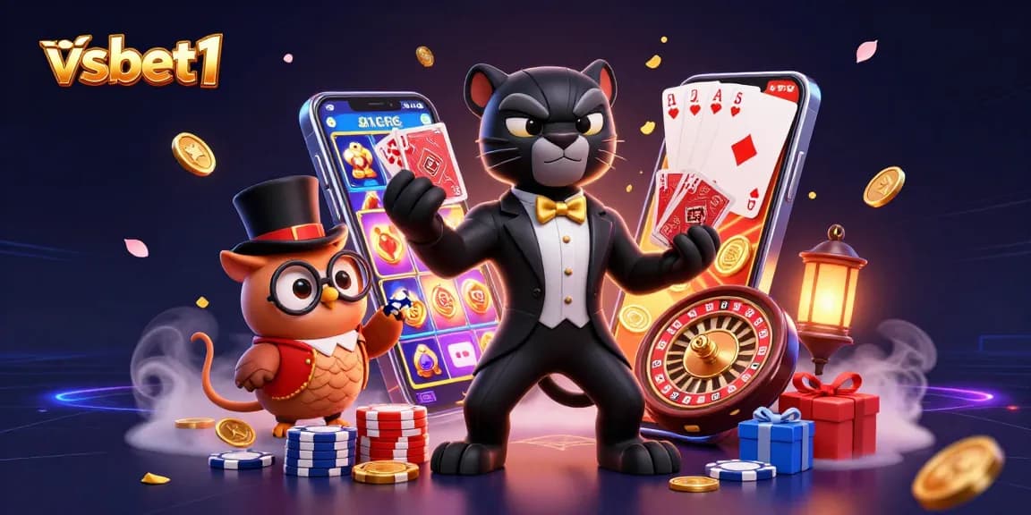 Engage in thrilling casino action with vsbet1 characters amid vibrant games and magical effects.