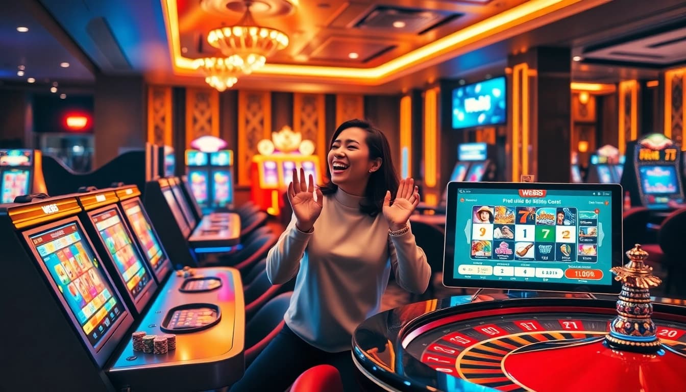 Excited players engaging with WE88's vibrant online casino games and luxury casino experience.