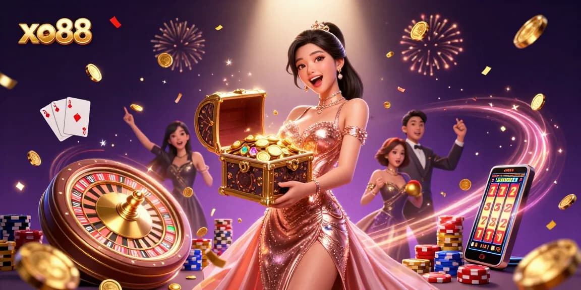 Experience the thrill of gambling with xo88 in this vibrant illustration showcasing joyful winnings.