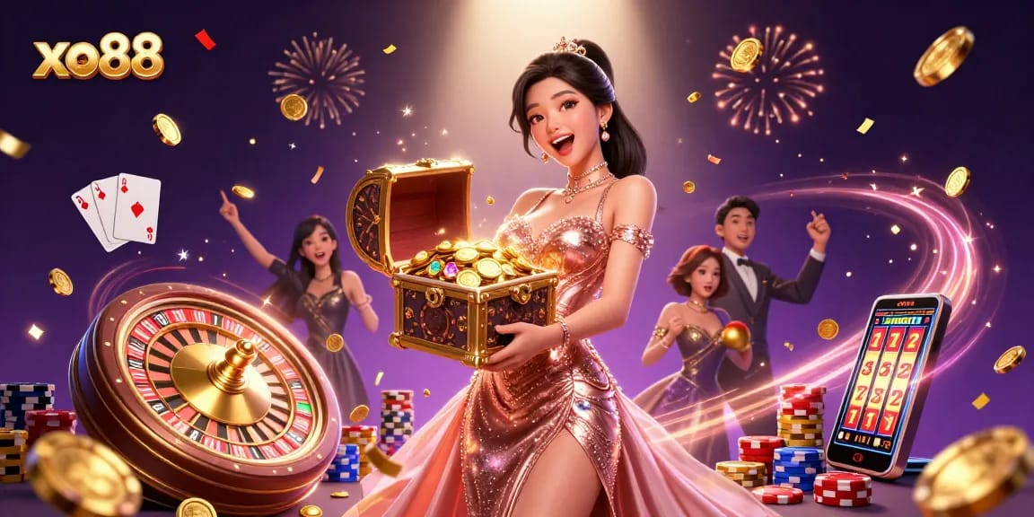 Experience the thrill of gambling with xo88 in this vibrant illustration showcasing joyful winnings.