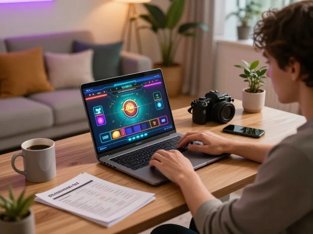 Player enjoying a live dealer game on LLWIN at home, illustrating online gambling.
