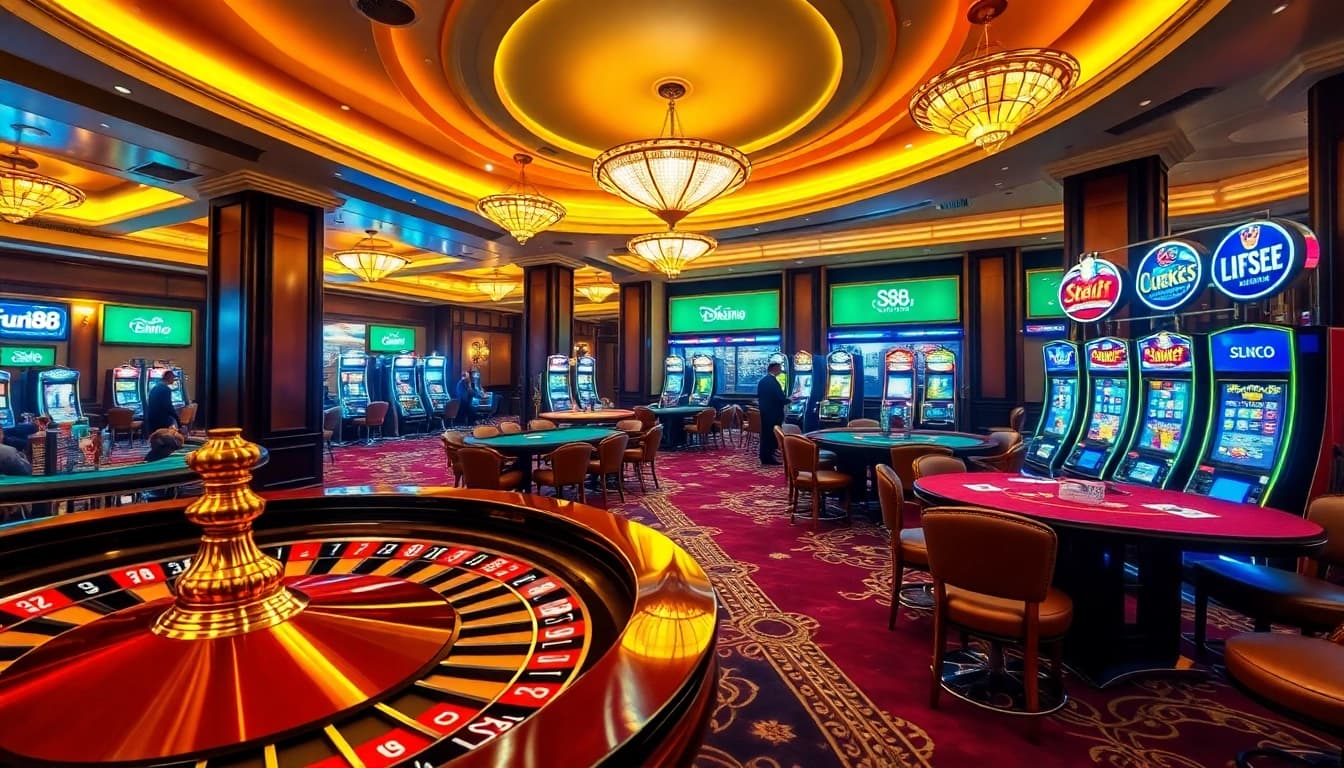Experience the excitement of Fun88 with vibrant tables and sleek gaming equipment.