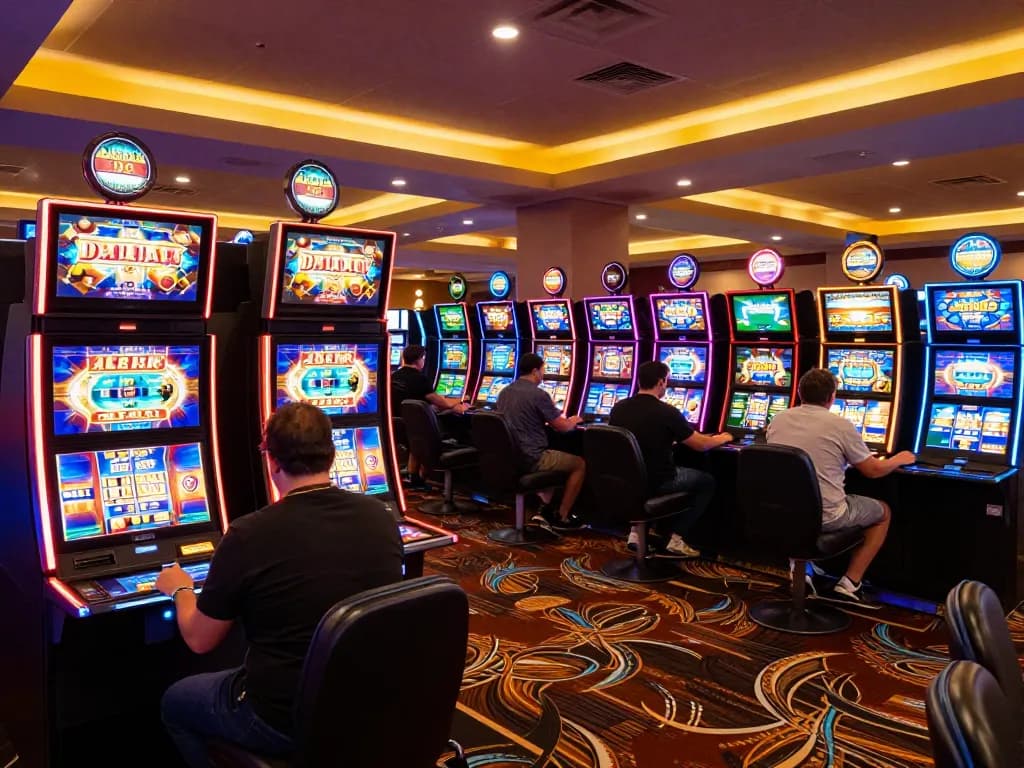 Engaging players at ABC8 go through thrilling slots gameplay, showcasing dynamic casino action.