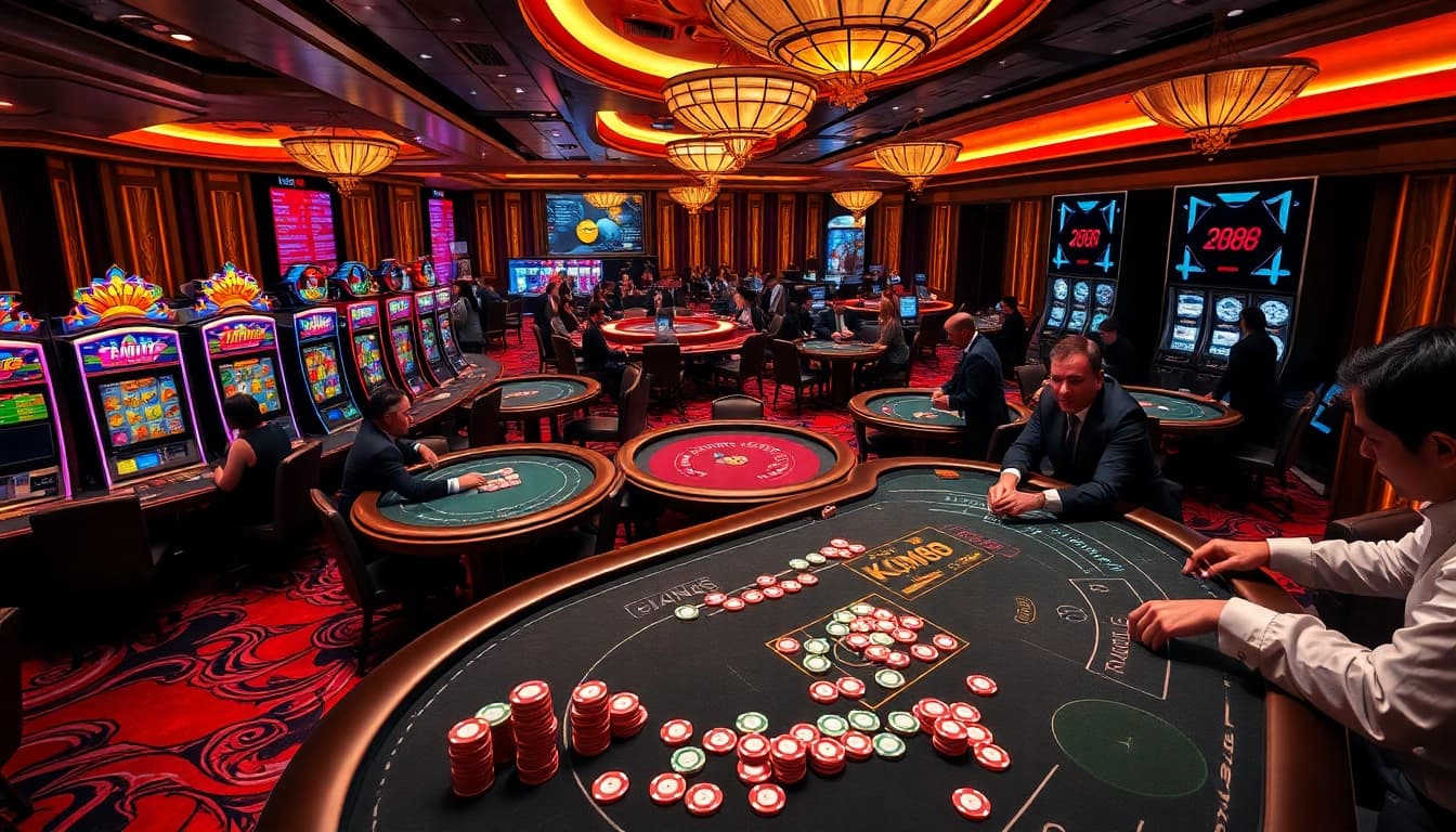 Players enjoying blackjack and baccarat at the kim88 casino, highlighting excitement and strategy.