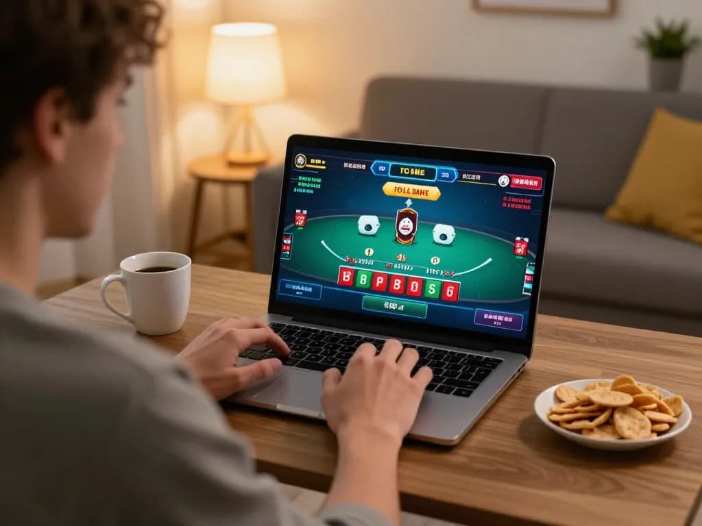 Player engaged in an online blackjack game on kubet79 from a cozy home setup