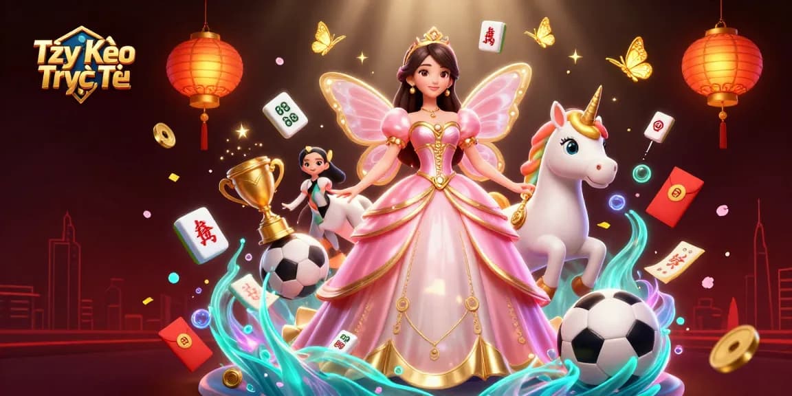 Tỷ Lệ Kèo Trực Tiếp visualizing dynamic sports betting excitement with vibrant Asian-themed illustration.