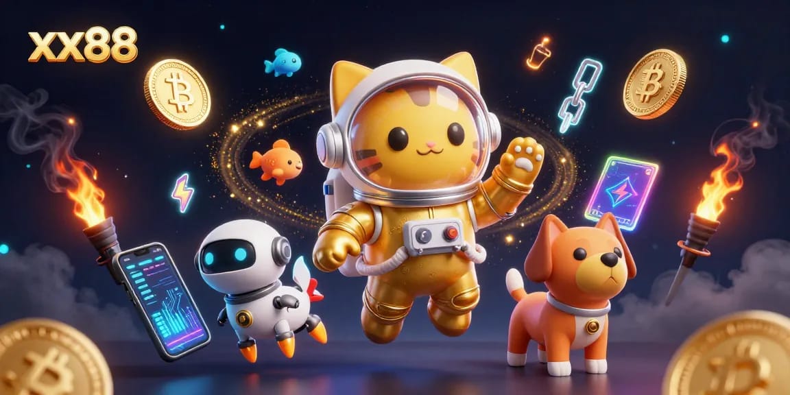 Engage in thrilling gameplay at xx88 with surreal cosmic gambling visuals featuring an astronaut cat.
