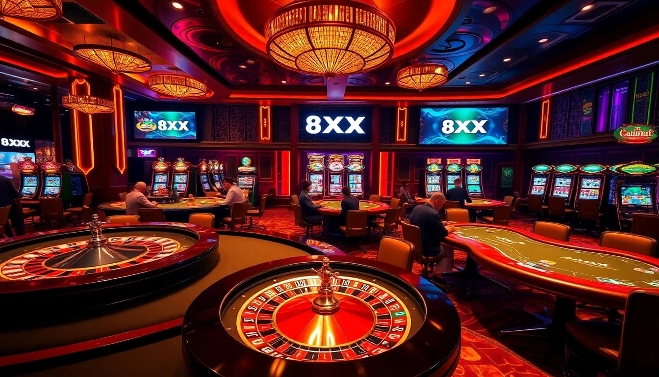 Experience thrilling gameplay and excitement at 8XX casino with vibrant tables and players.