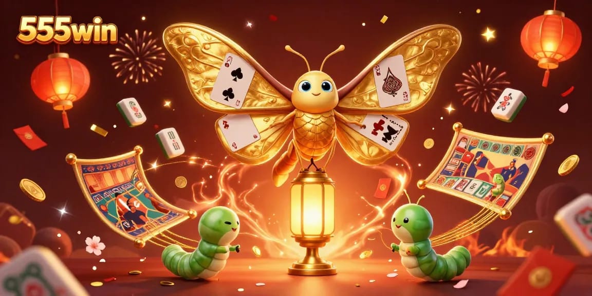 Experience thrilling gameplay with 555win as a majestic moth and vibrant casino elements create excitement.