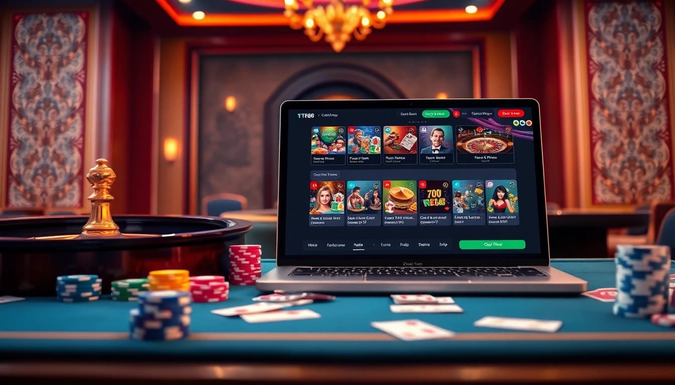 Experience the excitement of winning at tr88 com with vibrant casino visuals of poker and roulette.