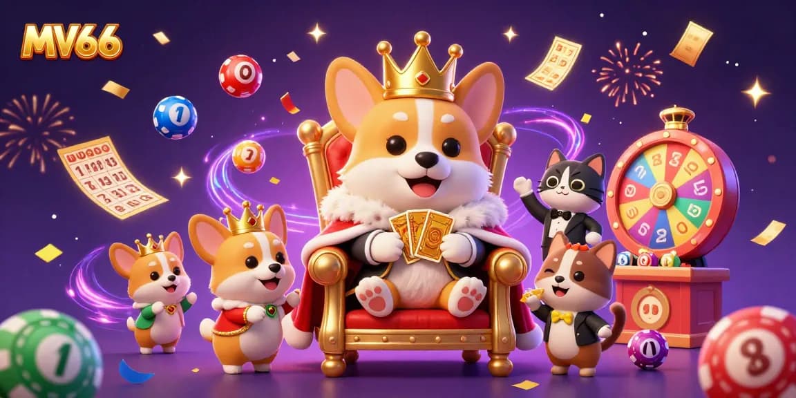 Win exciting prizes at MV66 with the royal corgi crowned in a vibrant casino scene.