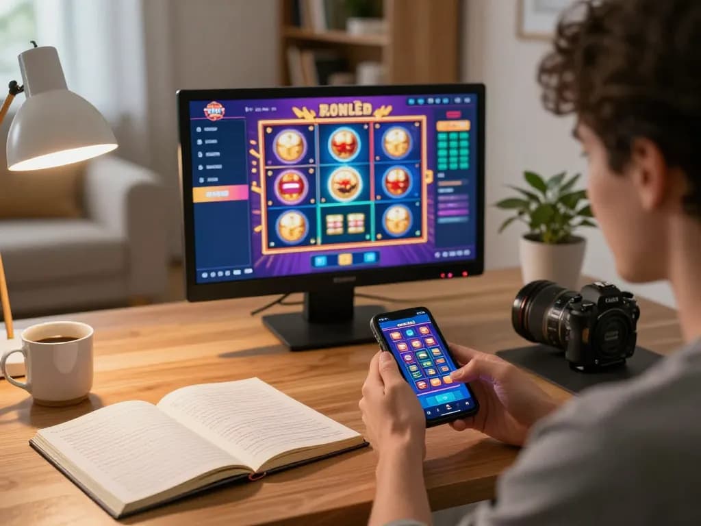 B52club player engaged in strategic online gaming with casino app in cozy home setup