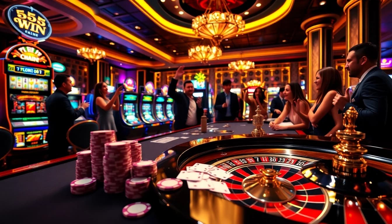 Experience the thrill of winning at 555WIN, a luxury casino showcasing exhilarating games and vibrant atmosphere.