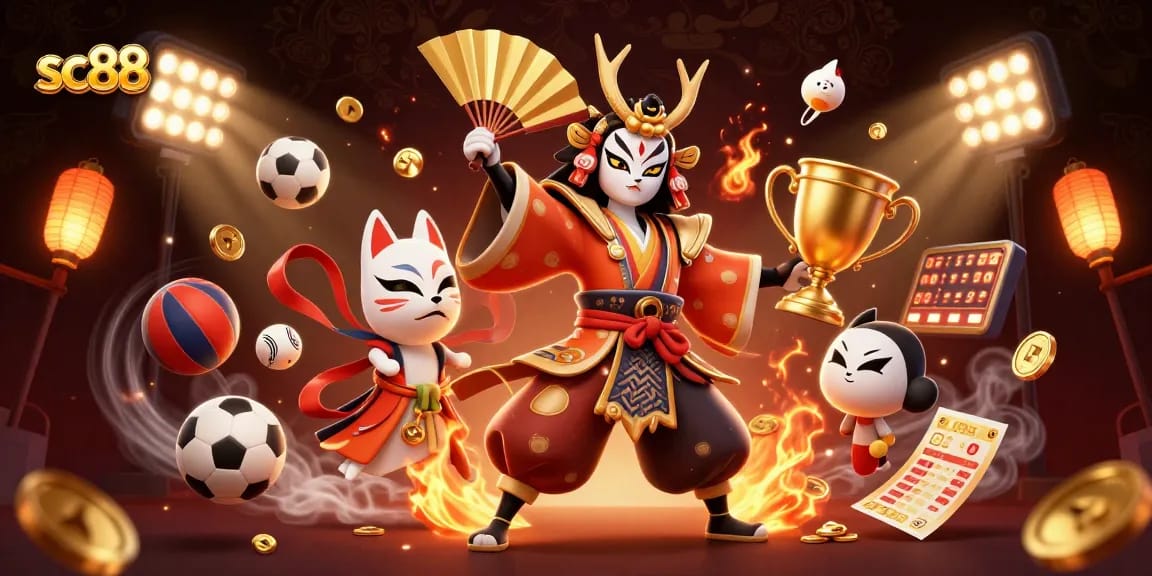 Engage in thrilling action at sc88, featuring vibrant kabuki warriors and dynamic sports elements.