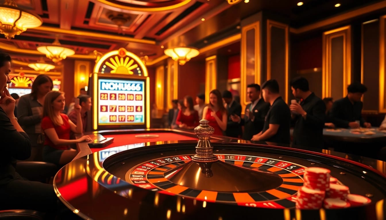 Experience excitement at NOHU666 as players engage at a luxurious roulette table.