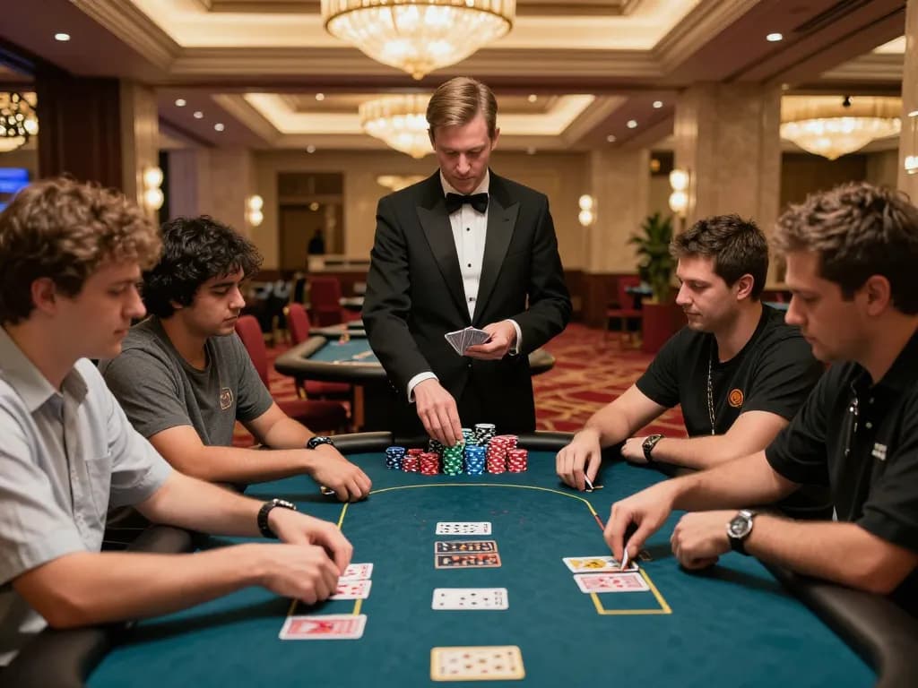 Players engage in strategic poker gameplay at red888 casino with vibrant atmosphere and luxurious decor.
