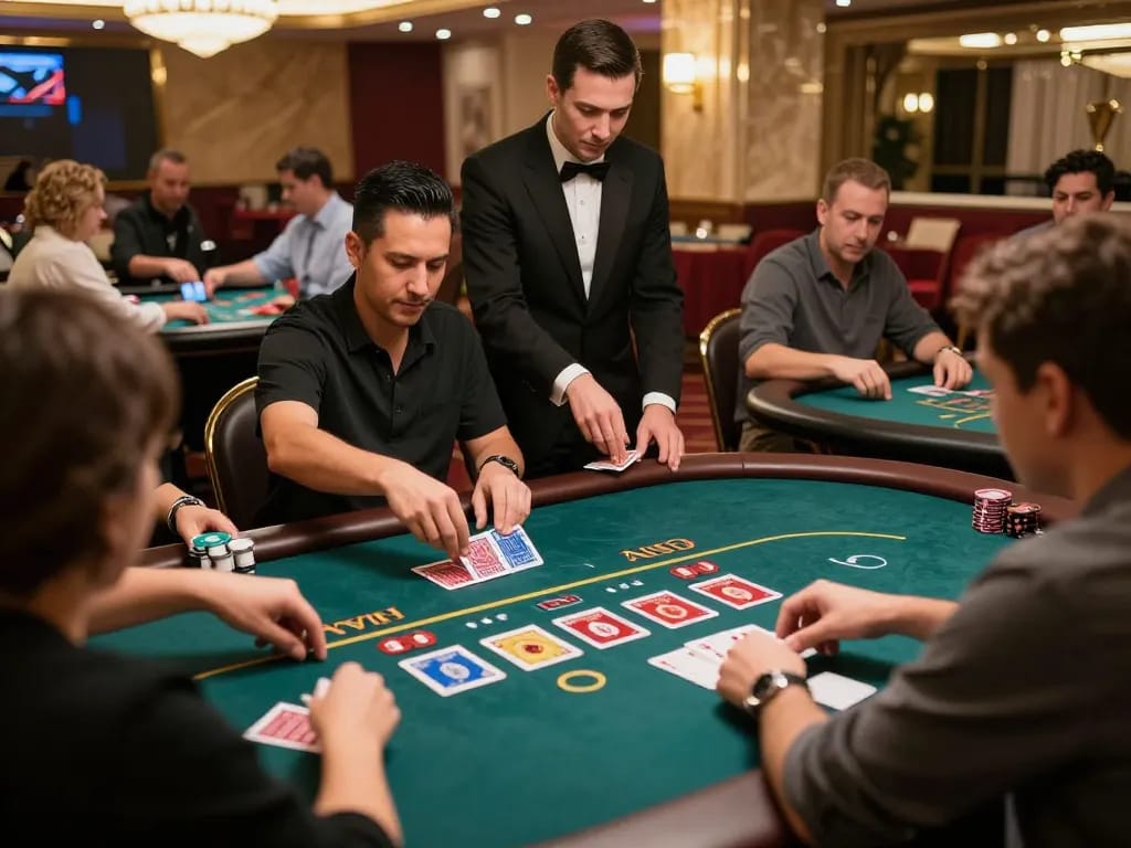 Dabet players engaged in exciting live casino action at a luxurious gaming table