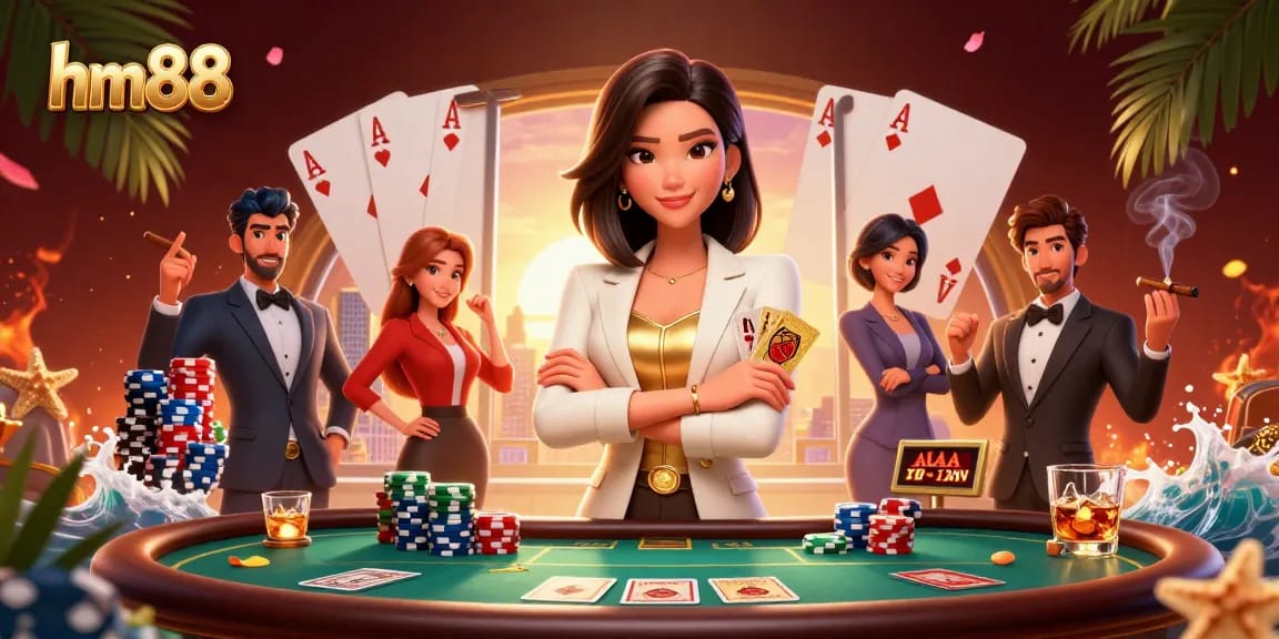 Join the exciting world of hm88 with a glamorous poker scene showcasing elegant gameplay and stunning visuals.