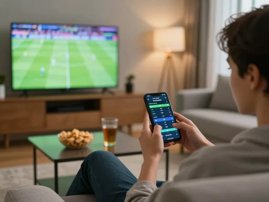 Betting on kèo bóng đá odds while enjoying a live football match at home.
