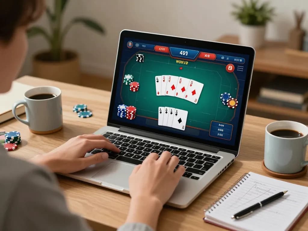 Experience engaging online poker with Link truy cập Rik88 in a cozy home office.