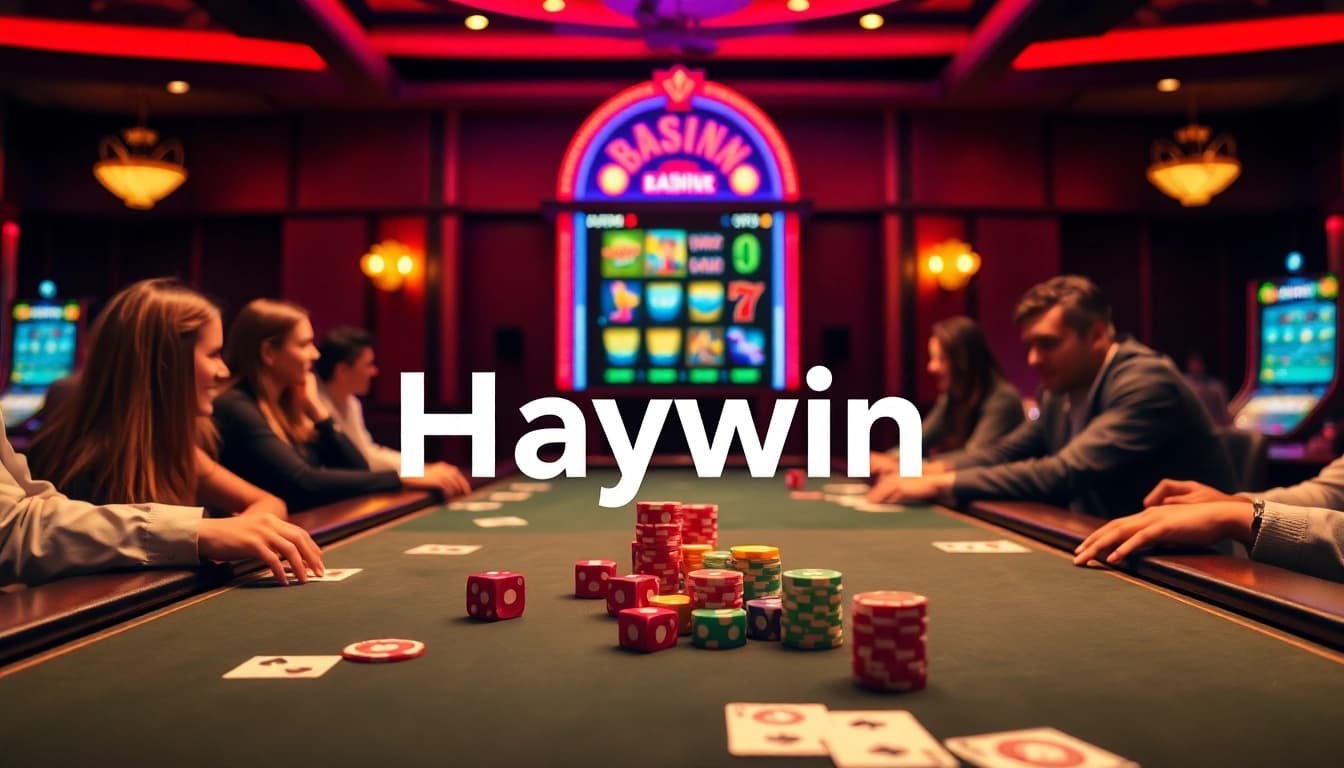 Experience excitement at Haywin casino with vibrant poker tables and colorful chips.