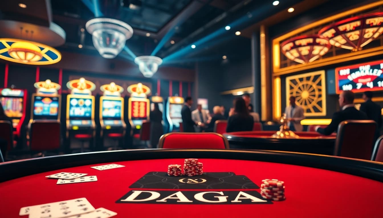 DAGA brings excitement to gambling with a luxurious casino scene featuring poker tables and slot machines.