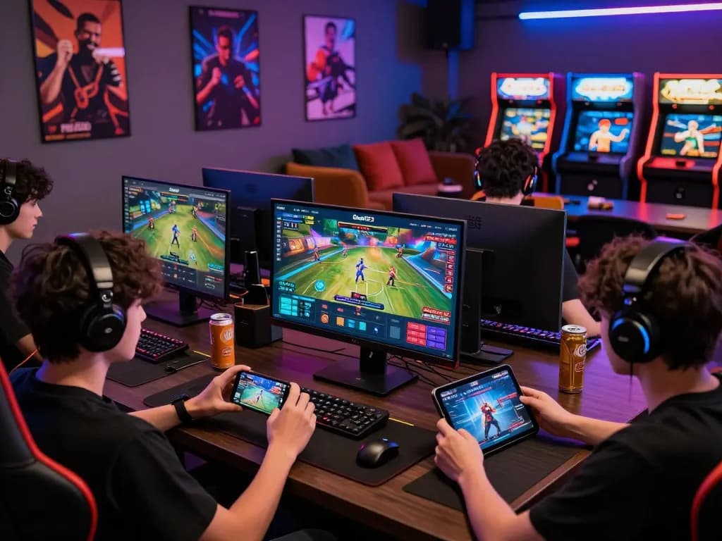 Interactive gameplay on Goal123 platform with diverse players in a vibrant gaming lounge atmosphere.