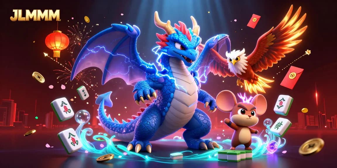 Engage with JLMMM's exciting gaming world featuring dynamic 3D characters and vibrant casino elements.