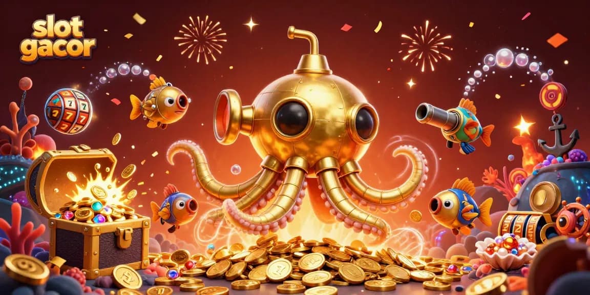 Spin and win big with slot gacor in a dazzling underwater casino scene full of treasures.