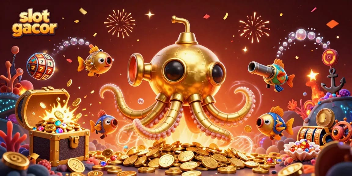 Spin and win big with slot gacor in a dazzling underwater casino scene full of treasures.